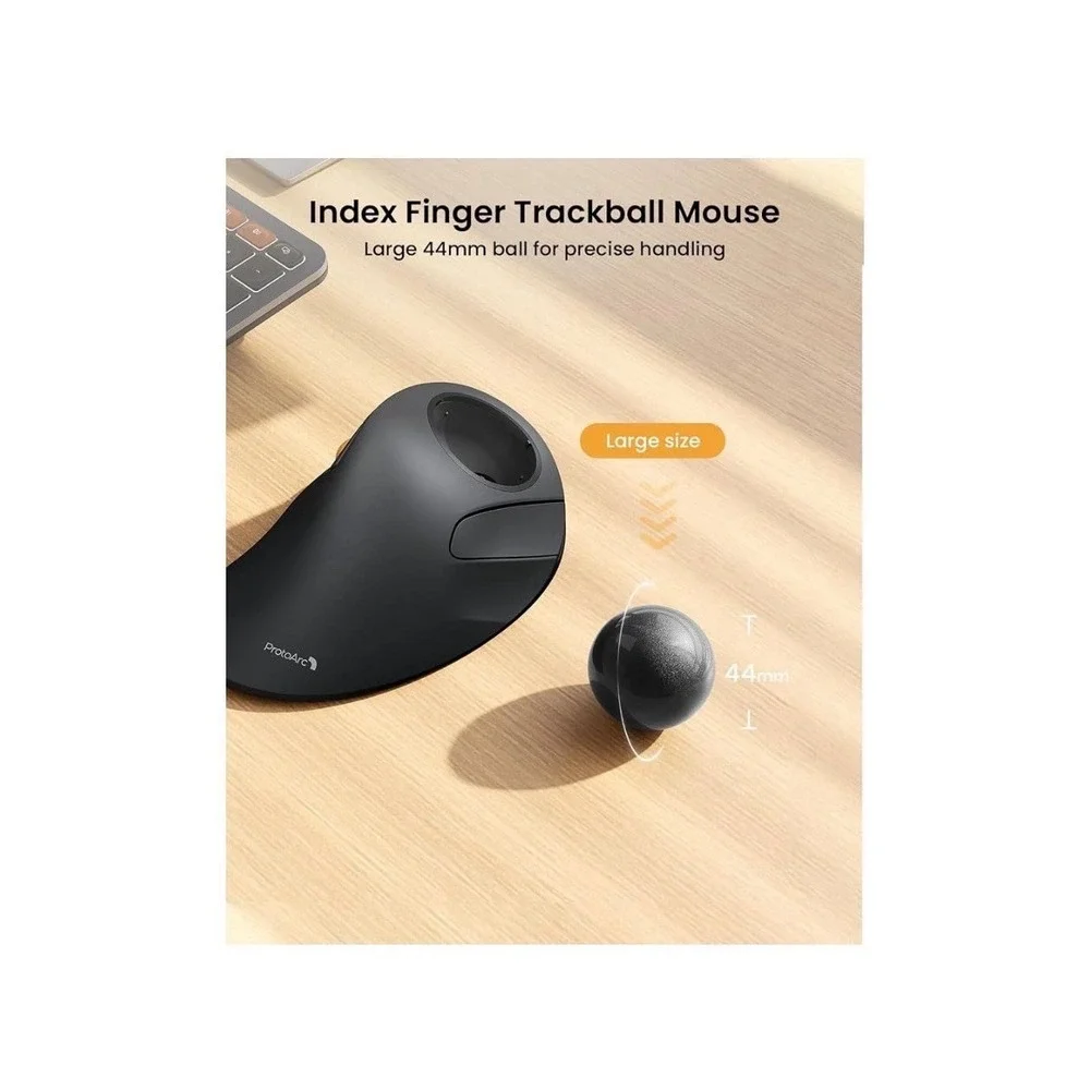 ProtoArc EM03 NL Ergonomic Rechargeable Wireless Trackball‎ Mouse Gray Bluetooth